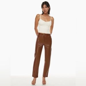 Aritzia Melina Full Length Brown Cognac high waisted Vegan Leather Pants